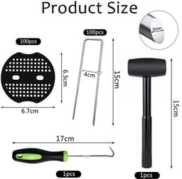 Onkruiddoek Set - 100 Grondpennen 150x40x3mm - 100 Sluitringen - Anti-Roest - Compleet Accessoireset - Voor Tuinen - Grondankers — thumbnail 5