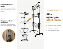 Inklapbaar Wasrek - Wastoren met 3 Niveaus - Droogtoren - Droogrek inklapbaar 166x72,5x56cm - Zwart — thumbnail 5