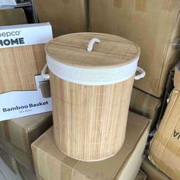 Pepco Bamboe Wasmand met Deksel – 40 Liter – Ronde Wasgoedmand met Uitneembare Waszak en Handgrepen – 34 x 45 cm – Naturel — thumbnail 5