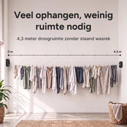 Waslijn Uittrekbaar tot 4,3 m – Waslijndraad met Stalen Kern – Roldrooglijn – Voor Binnen & Buiten – Lijmen of Boren – Zwart — thumbnail 2