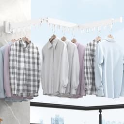 Webzon – Uitschuifbaar Wanddroogrek – Opvouwbaar Kledingrek voor Muur – 124 cm – 18 Haken – Ruimtebesparend Wasrek – Voor Balkon, Badkamer, Wasruimte en Slaapkamer – Wit — thumbnail 1