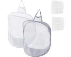 Hangende wasmand - 2 stuks - wasmand aan de muur met zelfklevende haken - waszak om op te hangen - voor hotels, camping en gebruik thuis
