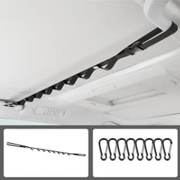 Waslijn voor in de auto - Ophanglijn voor in de auto - Waslijn - Kledingstang voor in de auto - Inclusief 8 karabijnhaken - Auto-accessoires - Geschikt voor de meeste auto's - Zwart - 83-119 cm - Karabijnhaken 4,7 × 2,3 cm — thumbnail 1