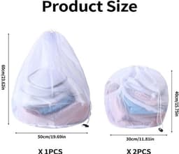 Waszakken - 3 Stuks - Delicate Waszakken - Herbruikbare Waszak - Waszakken voor Kleding - Waszakken met Trekkoord - 2 Kleine (30 x 40 cm) en 1 Groot (50 cm) — thumbnail 5