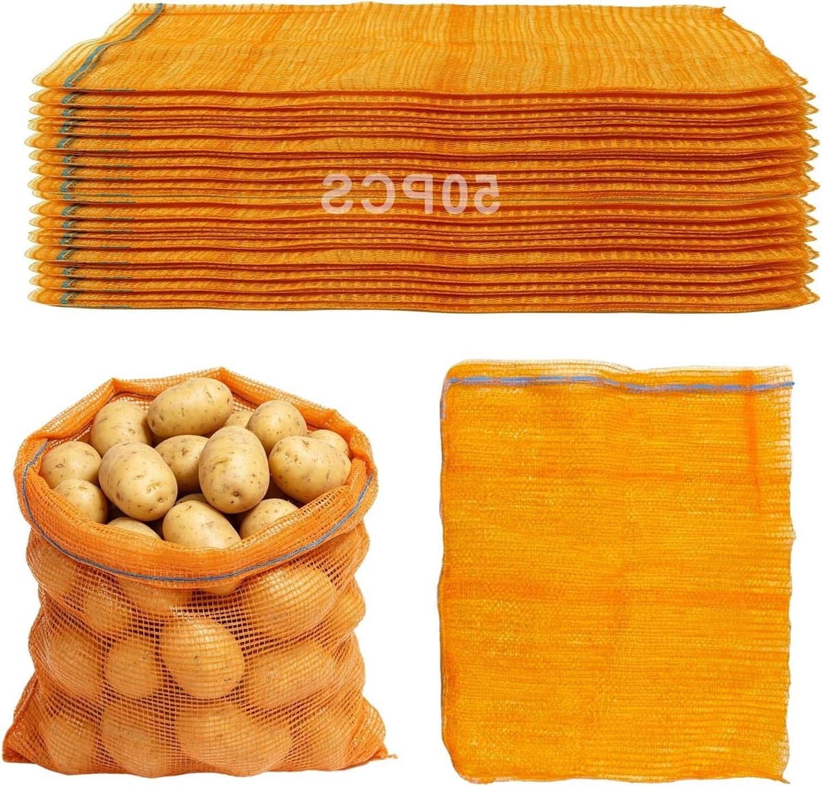 Fruitzakken Netzakken - Aardappelzakken Mesh - Bewaren Groenten Fruit - Ademend Mesh Ontwerp - 40 x 60 cm - Geel — afbeelding 1