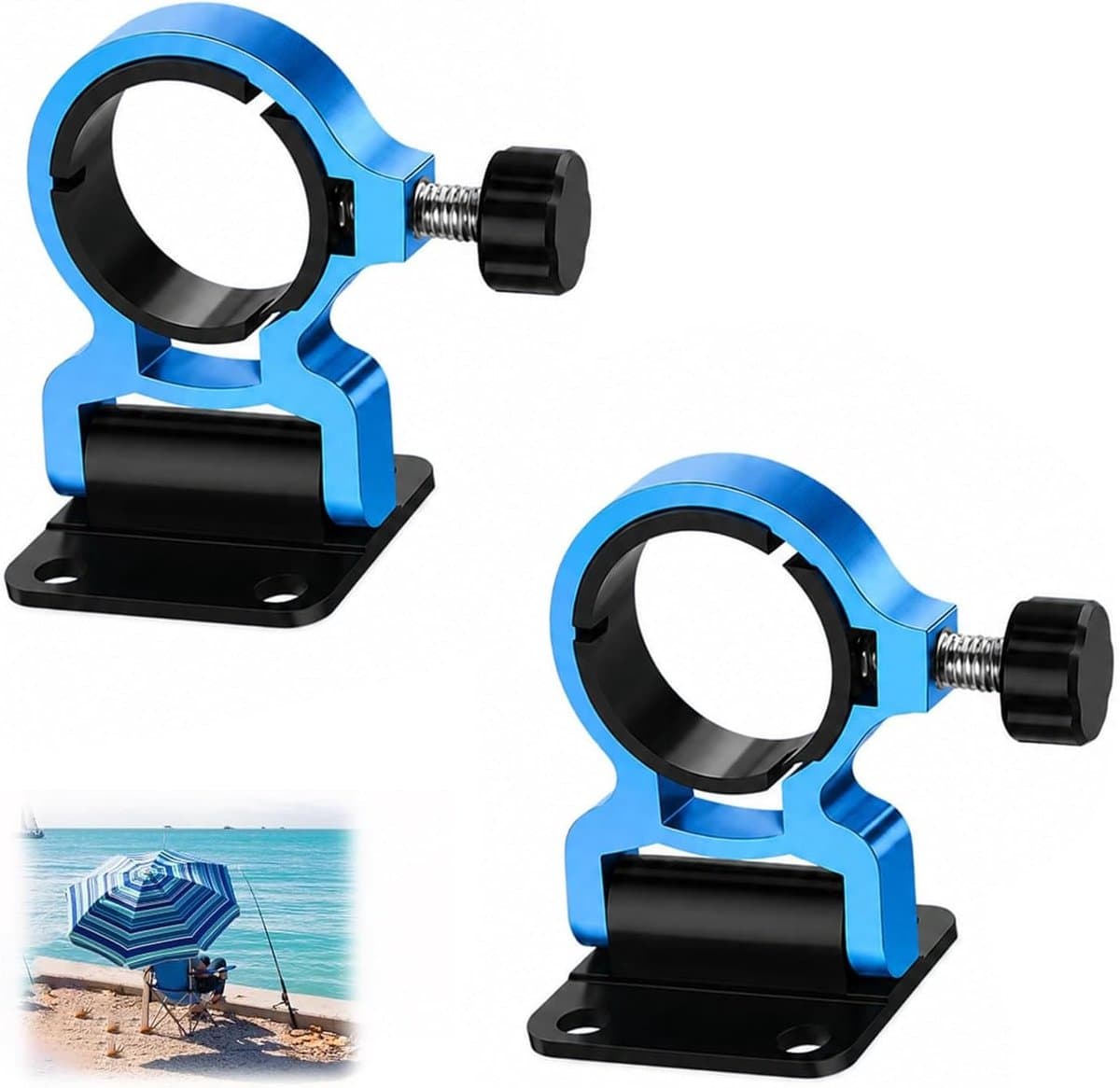 Parasolhouder voor balkon - Blauw - Aluminiumlegering - Inklapbare Klemmen voor Parasolstangen - Voor Buiten en Terras — afbeelding 1
