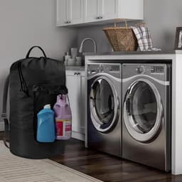 Rugzak Waszak, Wasrugzak met Schouderbanden en Gaasvak Duurzame Nylon Rugzak Kledingmand Zak met Treksluiting voor College, Reizen, Wasserette, Appartement - Zwart — thumbnail 4