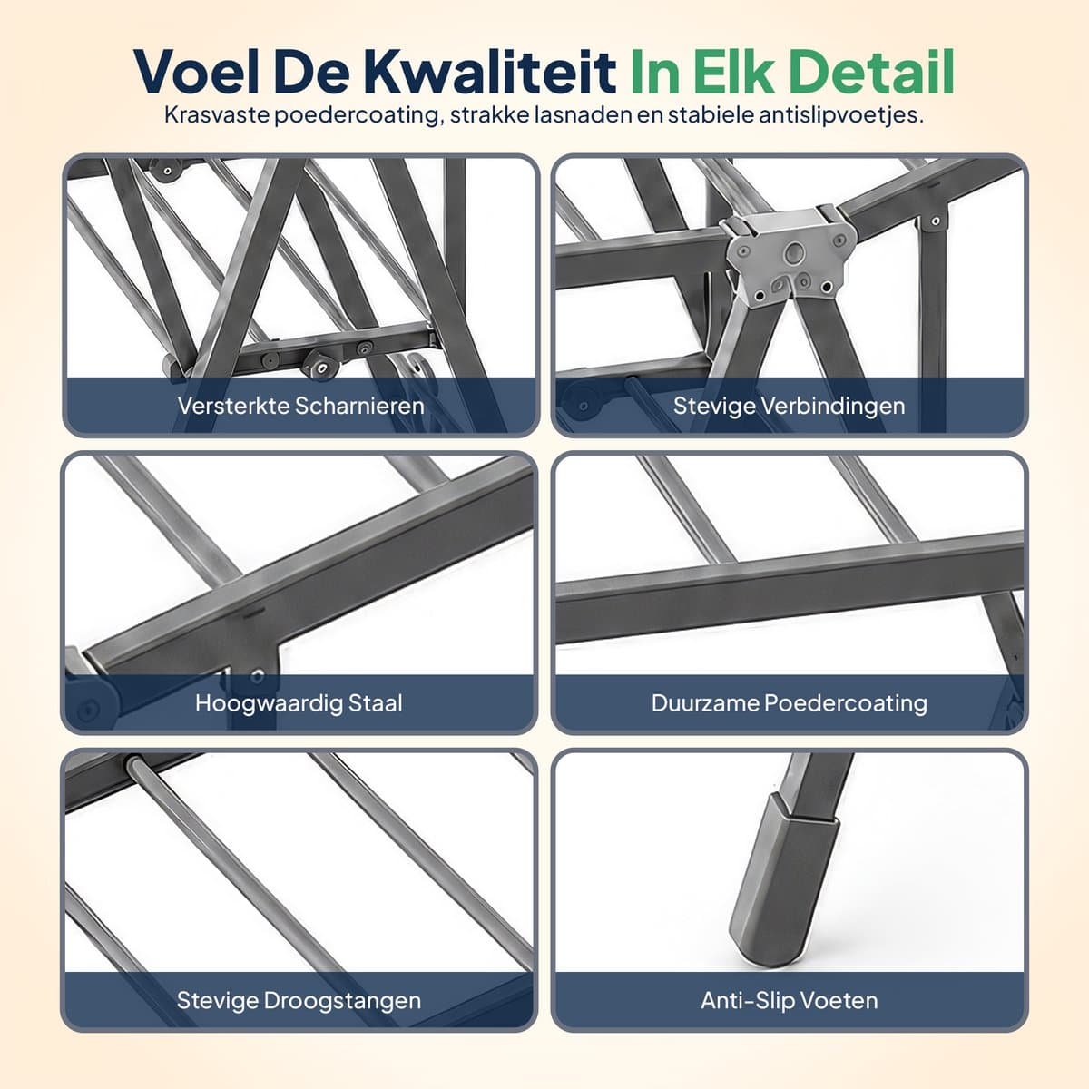 ProductXpert DryPro™ - Wasrek - Droogrek Inklapbaar - Opvouwbaar - 160 cm - Grijs — afbeelding 1