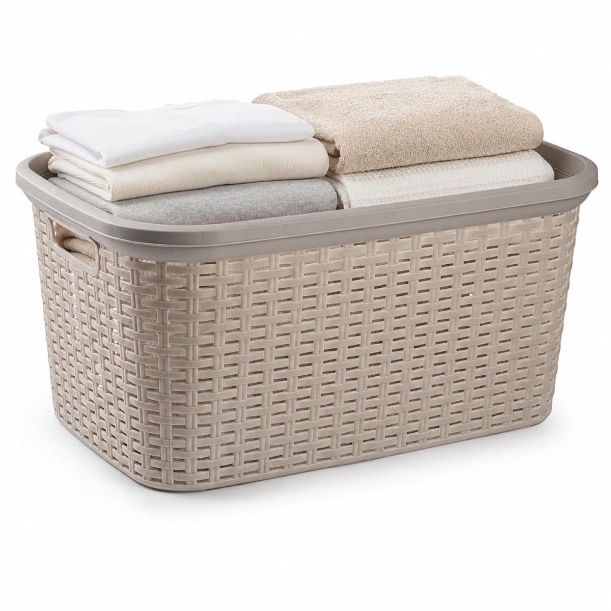 Plasticforte Wasmand - 35 liter - rotan - beige - kunststof - 53 x 36 x 26 cm - draagmand - met handvatten - lichtgewicht — afbeelding 1