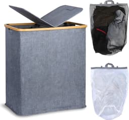 Lìon® Wasmand - 140L - Wasmanden - Wasmand 2 Vakken - Grijs - 44cm x 33cm x 4cm — thumbnail 1