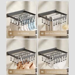 Wandgemonteerd sokkenrek voor balkon, aluminium sokkenrek voor huishoudelijk gebruik met zachte rubberen veerklemmen, geschikt voor het drogen van sokken, handdoeken en ondergoed - grijs - 26 klemmen — thumbnail 3