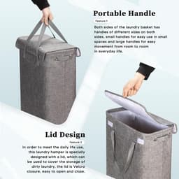 Wasmand met Deksel 46L Wasverzamelaar met Lange Handgreep Opvouwbare Dunne Wasmachine Multifunctioneel Opbergmand, Afneembare Deksel, Voor Wasruimte, Slaapkamer, Badkamer (Grijs) — thumbnail 5