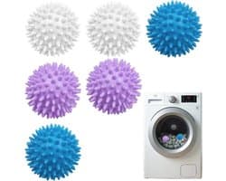 Droogballen, 6 stuks wasballen voor wasmachine, drogerballen voor donsjacks, herbruikbare drogerballen, wasbal voor wasmachine, droger, ballen voor thuiskleding (blauw, wit, paars)