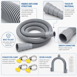 Afvoerslang voor wasmachine - Universele verlengset van 3 meter - Inclusief U-bochtbeugel en slangklemmen - Geschikt voor wasmachines en vaatwassers — thumbnail 3