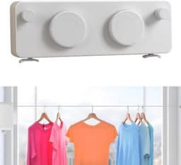 Uitschuifbare waslijn, wandmontage - dubbele, onzichtbare uitschuifbare waslijn voor badkamer, woonkamer, balkon, boorvrije stalen kabel - wit - 4,2 meter — thumbnail 1