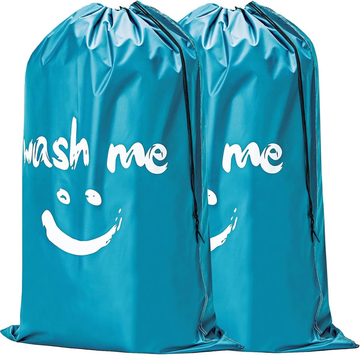Opbergzak voor Vuile Wasgoed - 2 Stuks - 70 x 45 cm - Opvouwbare Reiswaszak - Met Trekkoord - Polyester - Praktische Opbergzak voor Vuile Wasgoed - Geschikt voor Reis, Slaapzalen en Thuis - Blauw — afbeelding 1