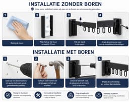 BSS® Wanddroogrek Inklapbaar 120 cm – Uittrekbaar Wandwasrek met 3 Niveaus – 18 Haken en Handdoekhouder – Ruimtebesparend Droogrek voor Balkon, Badkamer en Bijkeuken — thumbnail 2