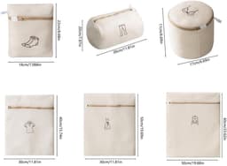 Wasmachine waszakken - waszak - Wasmachine Zakken Set - 6 Stuks - Met Borduur-iconen - Beige Mesh Waszakken - voor Fijne Was - Bescherming Kleding - Lingeriezakjes - Duurzaam Polyester — thumbnail 4