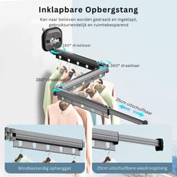 CLVP® Wanddroogrek - Droogrek Inklapbaar - Wasrek - Droogtoren - Droogrekken - Wit — thumbnail 3