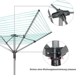 Droogmolen met 4 armen - Wasrek buiten Kledingdroger - Kleding Drogen - 50 meter waslijn - 213 cm hoog - Zilver — thumbnail 3