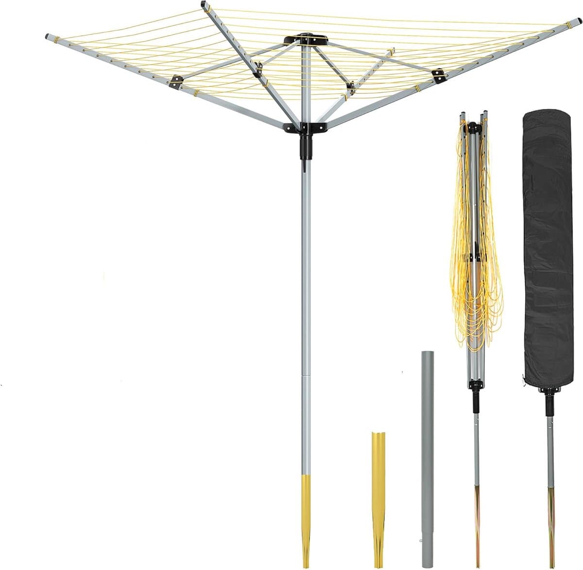 Droogmolen Buiten - Waslijnmolen Wasrek - Buiten Kleding Drogen - 50 Meter Waslijn - 180 cm Hoog - Zilver Grijs — afbeelding 1