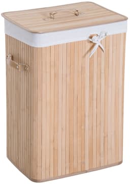 Smalle bamboe wasmand - Wasmand met deksel - 72 liter opbergmand - Badkamer wasmand - met handgrepen, 72L inhoud en smal compact ontwerp - Bamboe - 40×30×60 cm - Geschikt voor wasruimte en slaapkamer - Natuurlijke houtkleur — thumbnail 1