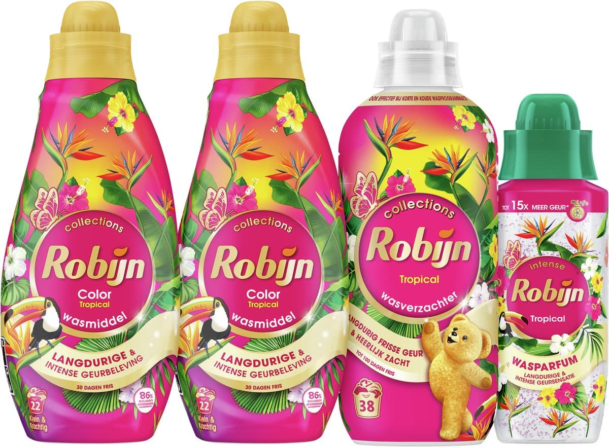 Robijn Perfect Match - Tropical - 4 stuks - 2x wasmiddel + 1 wasverzachter + 1 wasparfum - Voordeelverpakking — afbeelding 1