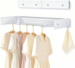 Drying rack, wall mounted carbon steel, 60 cm, extendable clothesline with 4 hooks, load capacity 25 kg, space-saving - ShopVlot — thumbnail 1