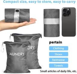 Vouwbare Waterdichte Waszakken voor Vuile Kleding, 2 Stuks, met Rits en Opbergruimte voor Sportkleding en Bikinis - Donkergrijs — thumbnail 5