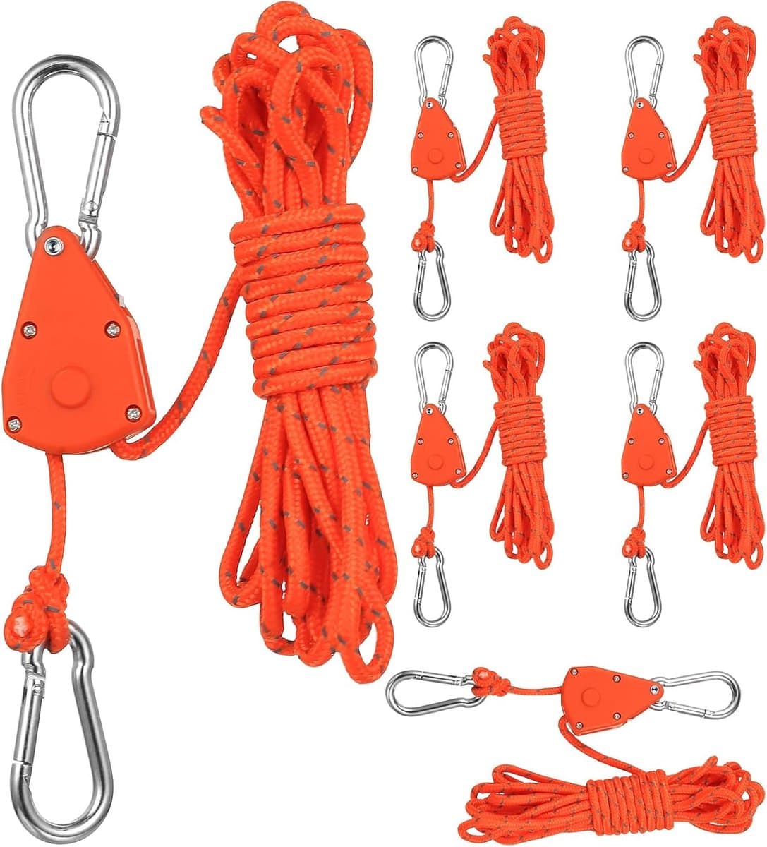 SnelShoppen - Set van 6 Spanningstouwen met Haken, 4 mm x 4 m, Reflecterende Touwtjes met Kabelspanner, Verstelbare Touwtjes voor Kamperen, Tenten, Pl — afbeelding 1