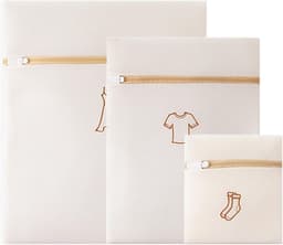 SnelShoppen - Set van 3 wasnetten voor wasmachine, dikke waszak met geel borduurwerk, anti-vervorming, ritssluiting, bescherming voor delicate kleding — thumbnail 1