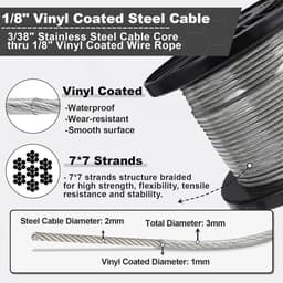 SnelShoppen - 60m 3mm Draad Kabel Kit, Vinyl Gecoate RVS Kabel, 7x7 Strengen, M5 Spankabels voor Hangende Lichten, Waslijn en Tuin Gordijn — thumbnail 4