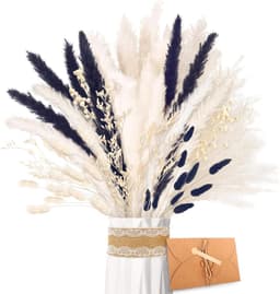 Gedroogd Pampasgras - Natuurlijke Gedroogde Bloemen, Zwart en Wit Pampasgras Pluizige Bladeren, Gedroogd Bloemenboeket Voor Knutselen, voor Bruiloftstafel Woonkamer Vazen Boho Home Decor — thumbnail 1