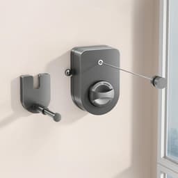 Waslijn - Uitschuifbare waslijn voor binnen, niet-doorhangende waslijn voor buiten, 4,2 meter lange, stevige waslijn met telescopische ophangstang, ruimtebesparende waslijn voor wandmontage (Grijs) - 13.5 x 9 x 4.5cm — thumbnail 1