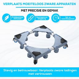 SnelShoppen - Wasmachine Verhoger XL - 500KG Capaciteit - Verhoog je Koelkast, Vaatwasser of Droger - Meubelroller met 8 Poten en 4 Wielen - Grijze Wa — thumbnail 2