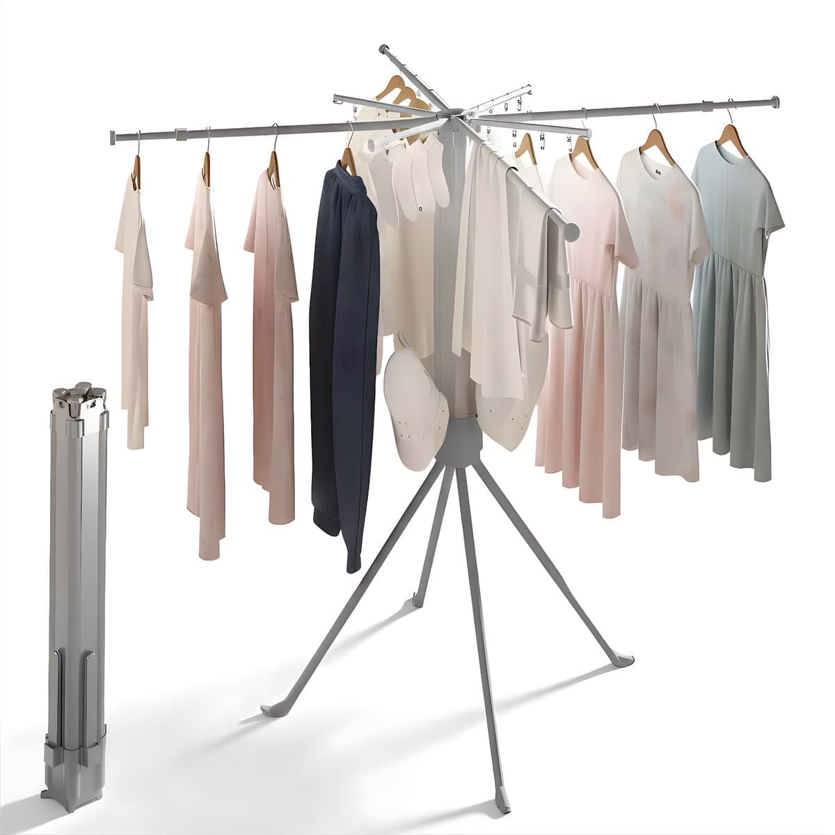 Clothes Drying Rack - opvouwbaar, draaibaar octopus-ontwerp hangend drogen - voor balkon en binnenshuis - grijs geüpgraded — afbeelding 1