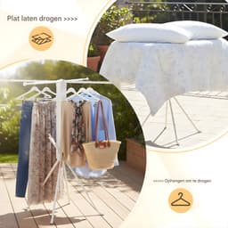 Foldable Clothes Drying Rack - Vrijstaande, opvouwbare droogrek met roterende armen efficiënt drogen van kleding - Kunststof en metaal - Wit — thumbnail 3