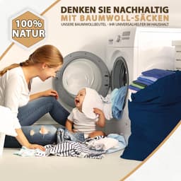 SnelShoppen - Set van 2 Extra Grote Waszakken 50x75 cm van 100% Katoen, Duurzaam met Trekkoord, Donkerblauw, Ideaal voor Reis en Thuisgebruik — thumbnail 5