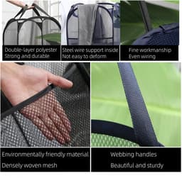 Thijox - 2 Stuks Opvouwbare Wasmand Met Handvat - Draagbare Zwarte Mesh Opbergmanden - Inklapbare Pop-Up Wasmanden Voor Thuis, Camping, Kinderen — thumbnail 4