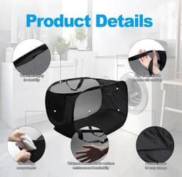 Thijox - 2 Stuks Pop-Up Wasmanden - Opvouwbare Grote Wasverzamelaar met Handvat - Zwart - Ademend Materiaal - Ideaal voor Badkamer, Slaapkamer, Reizen — thumbnail 4