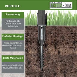 TRUTZHOLM Grondbus 10x10 cm om te Schroeven Set van 2 - U-Profiel Grondanker 86.5cm - Thermisch Verzinkt Paalhouder 100mm — thumbnail 3