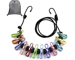 Dailygoods - Draagbare Waslijn met 12 Klemmen - Ideaal voor Camping en Reizen