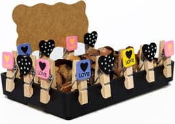 Mini Wasknijpers - Houten Clips - Decoratief Ophangen - Met Hartjes - 24 Stuks - Natuurlijk Hout — thumbnail 4
