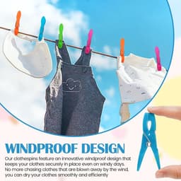 48 Stuks Kledingknijpers met Mand, Winddichte Kleurrijke Plastic Knijpers voor Waslijn, Ideaal voor Kleding, Handdoeken en Sokken — thumbnail 4