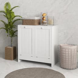 Noventra - Wasmand Kast - Dubbele Wasmand - Waskast met 2 Kantelbare Wasmanden - Wassorteerder - Wasgoed Organizer - Wasmand Meubel - Wit - 66 x 33 x 68 cm — thumbnail 3