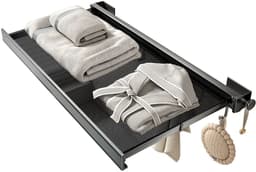 Uitschuifbaar Opklapbaar Droogrek - Wand Droogrek - Inklapbaar Wasrek - Wandgemonteerd Wasrek - Wasdroogrek Voor Badkamer Balkon Wasruimte - Aluminium Droogrek Met 6 Haken - Zwart — thumbnail 5