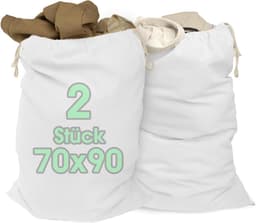 VIDA® - XXL Waszak Wit 70x90cm 100% katoen - Extra grote Heavy Duty waszak XL - duurzaam, met trekkoord, reis wasverzamelaar, wasbox, kledingzak, opslag — thumbnail 1