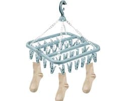 Sokkendroger - 32 Knijpers - Sokken Droger - Beha's - bh's - Ondergoed - Multifunctionele kledingclips - Wasrek Sokken - Wasrek - Droogrek - Klein Wasrekje - Washanger - Sokkendroogrek - Kleerhanger voor Sokken - Windbestendig - Blauw