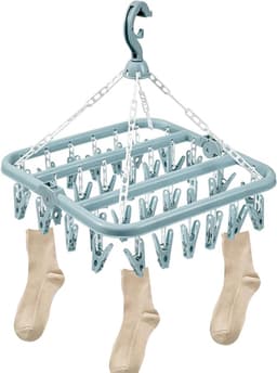 Sokkendroger - 32 Knijpers - Sokken Droger - Beha's - bh's - Ondergoed - Multifunctionele kledingclips - Wasrek Sokken - Wasrek - Droogrek - Klein Wasrekje - Washanger - Sokkendroogrek - Kleerhanger voor Sokken - Windbestendig - Blauw — thumbnail 1