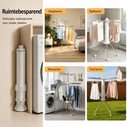 Liverna® Verrijdbaar Droogrek met Wielen – Inklapbaar – 10m Drooglengte – Wasrek voor Balkon, Tuin & Binnen – Wit — thumbnail 4